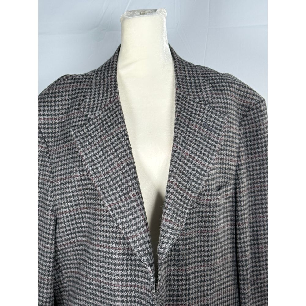 Vtg Houndstooth Blazer Jacket Mens 44R Gray Lambswool Blend Eclectic Grandpa